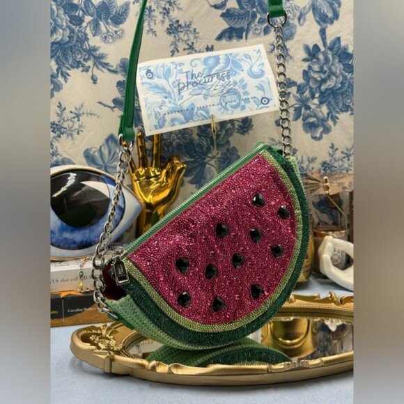 🆕 BETSEY JOHNSON 🧿 NWOT Sugar High Watermelon Bejewelled Crossbody Kitsch Bag - Picture 3 of 16